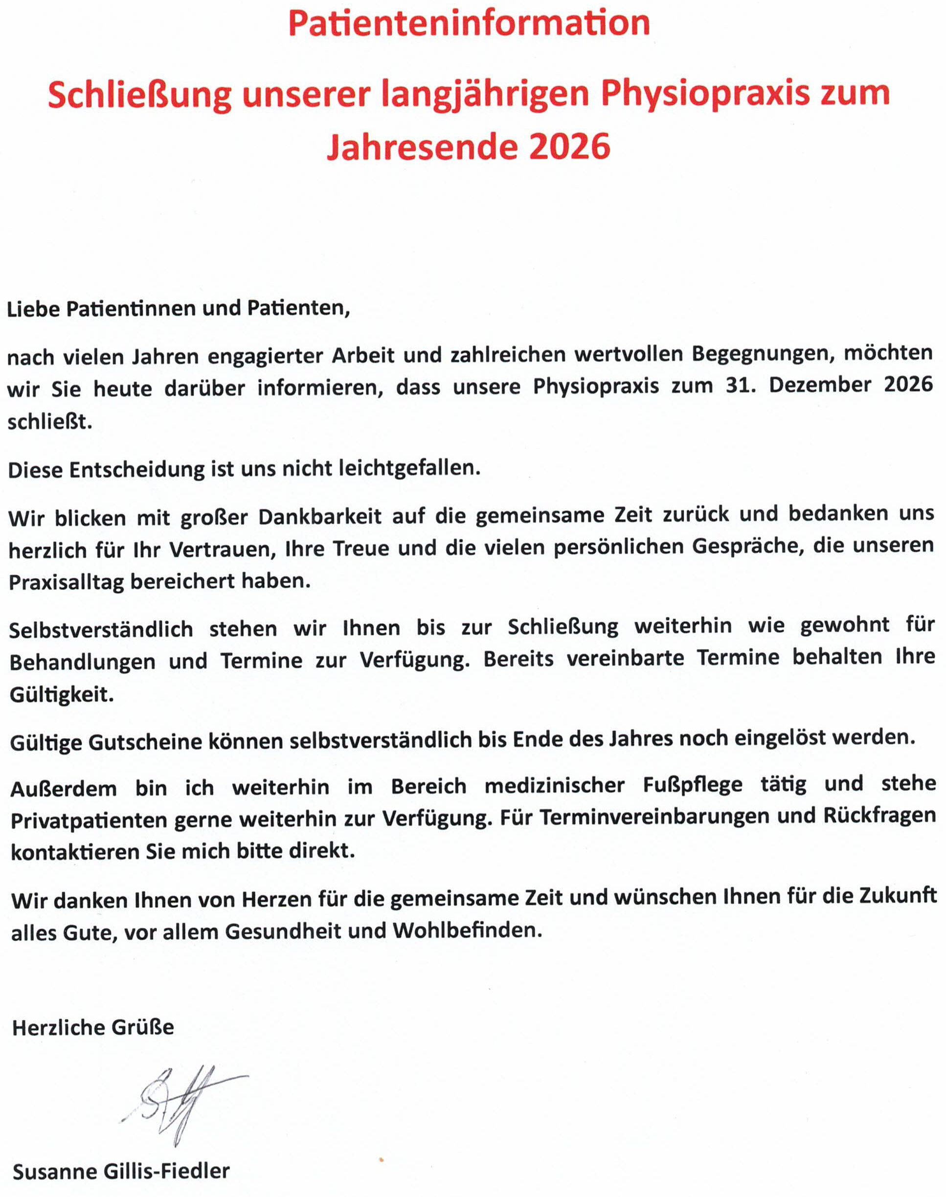 Praxis-Schließung